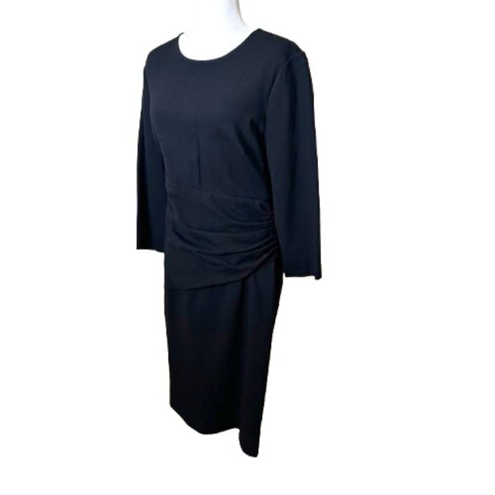 DIANE VON FURSTENBERG Long Sleeve Black Ruched Side Knit Dress Black Size 12